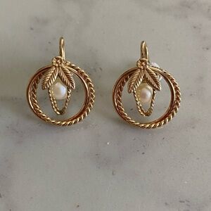 Amco 14k Gold Filled Double Circle Caged Pearl Screwback Earrings